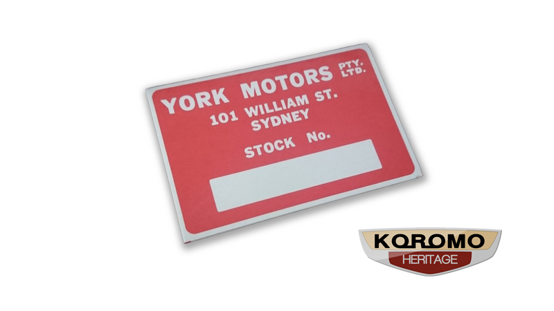 Dealership Stock Plate (York Motors) suitable for Toyota Corolla Crown Corona Tiara